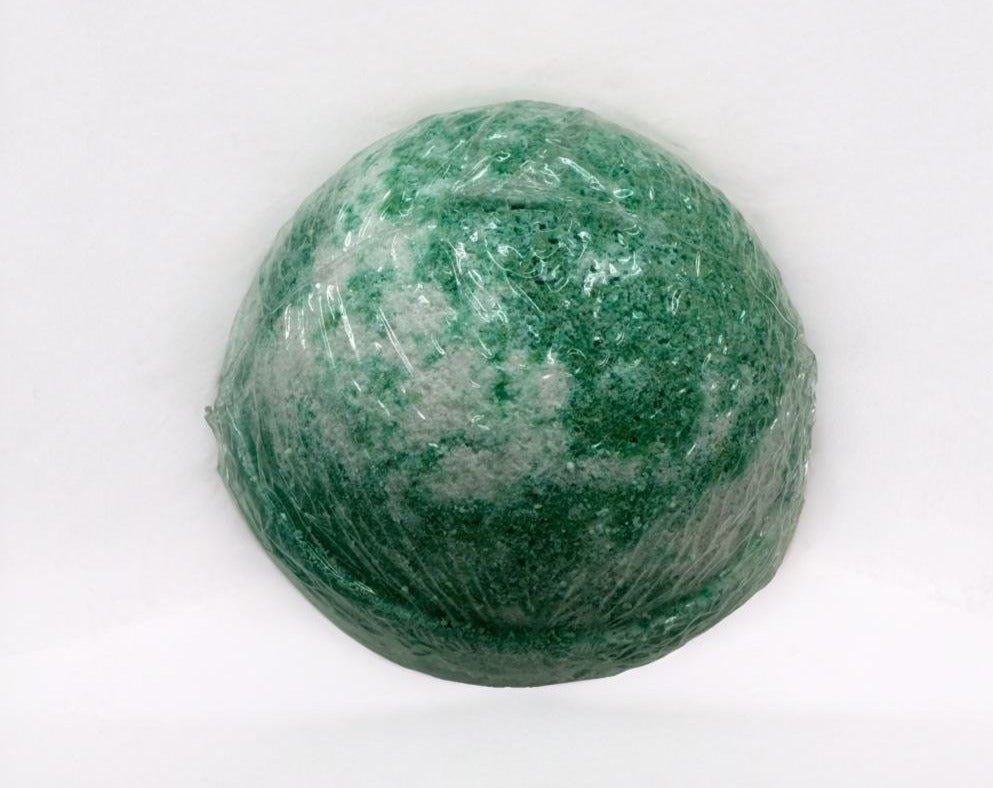 Cucumelon Bath Bomb - MG Bath Products Green and white colored bath bomb wrapped in plastic.Bath Bomb